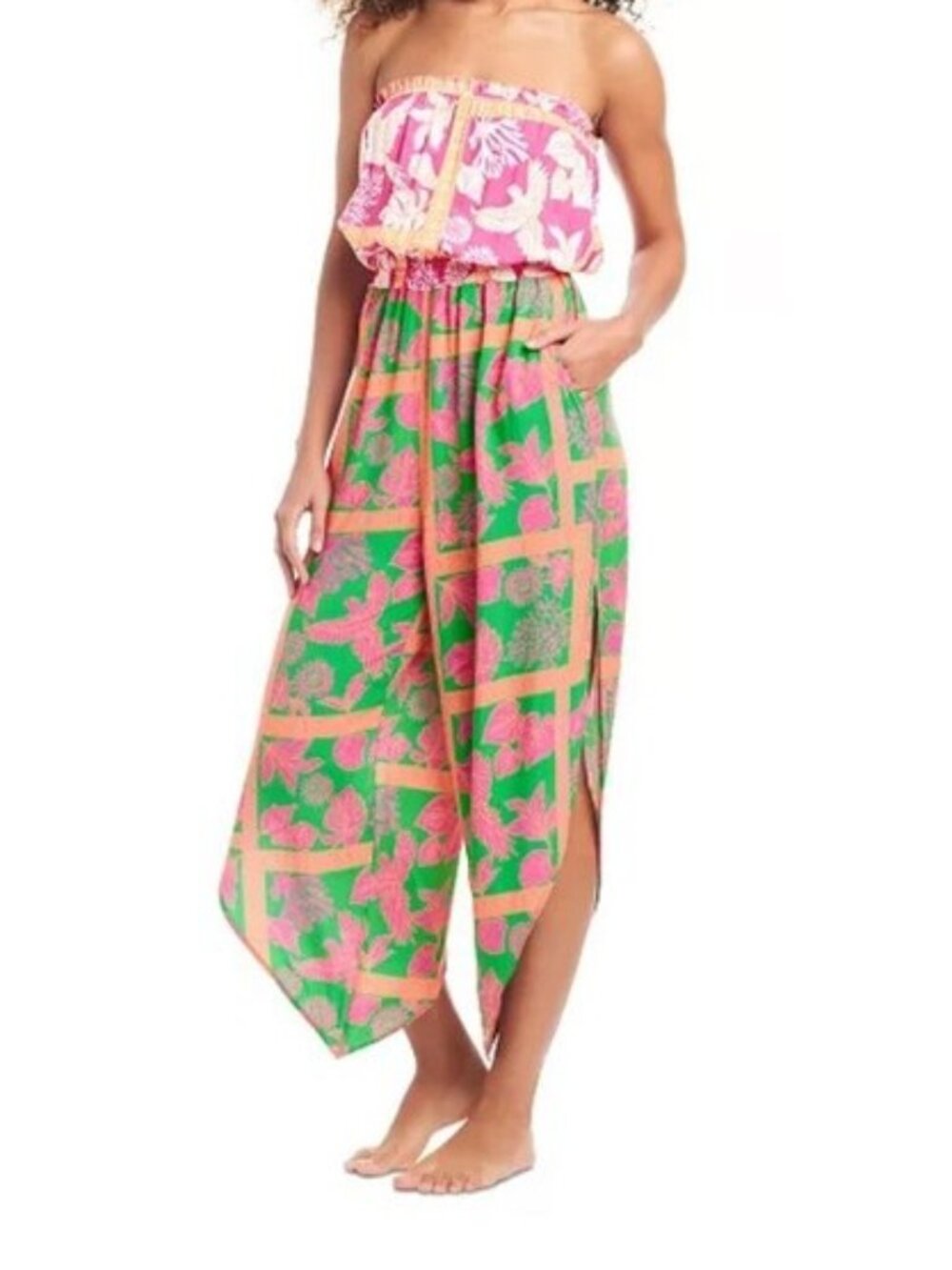 Bar III Strapless Cover-Up Jumpsuit Romper Lightweight Tropical Beach Outfit XL